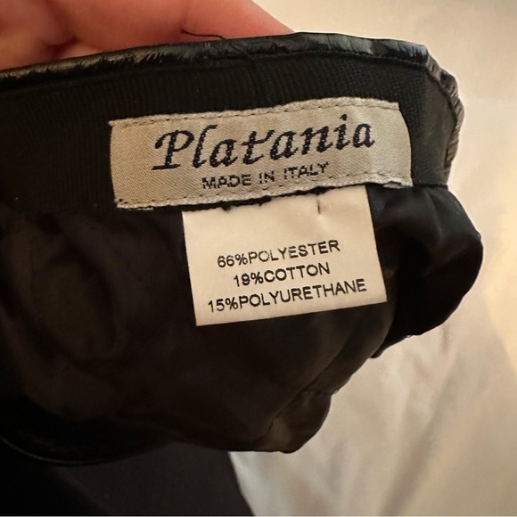 Vintage PLATANIA Italy Womens Newsboy Hat Faux Fur Black &Ivory Spotted Ink blot